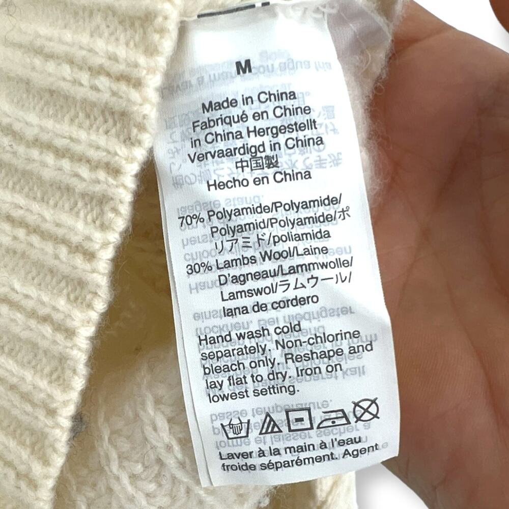 J.Crew | Medium | Cream White Pom Pom Cable Knit Sweater Lambswool Blend - Picture 8 of 8